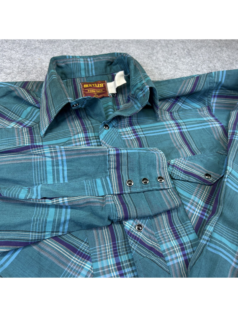 Vintage Rustler Western Shirt Men L (16-34/35) Long Sleeve Pearl Snap Check